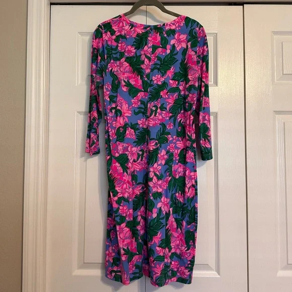 $8 SALE! LILLY PULITZER: Tessa 3/4 Sleeve Dress; Cerise Pink Safari Sunset, M - Picture 3 of 7